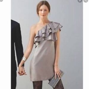 Silk one shoulder ruffle mini dress in champagne size 6 Banana Republic